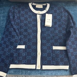 Gucci Women's Navy and Cream Blazer
